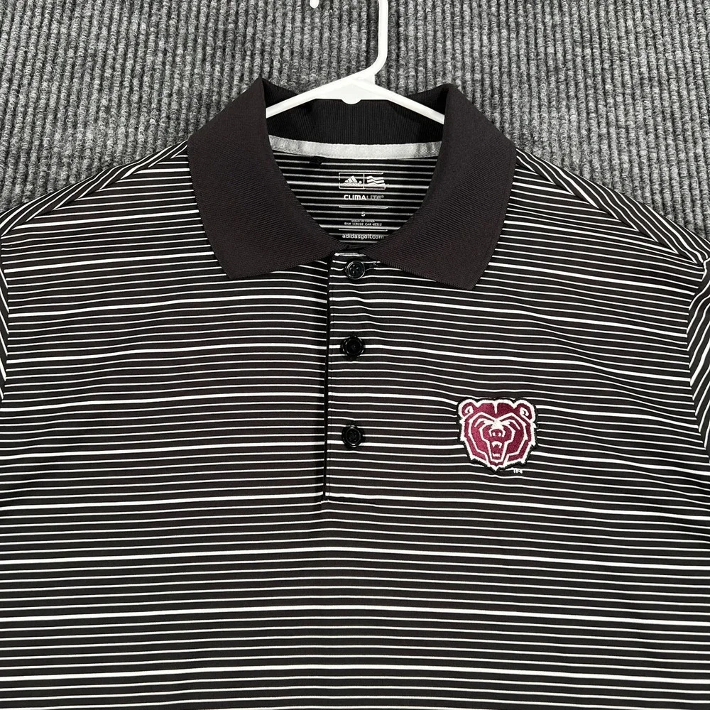 Missouri State Bears Polo Shirt Mens Small Black Striped Short Sleeve Adidas